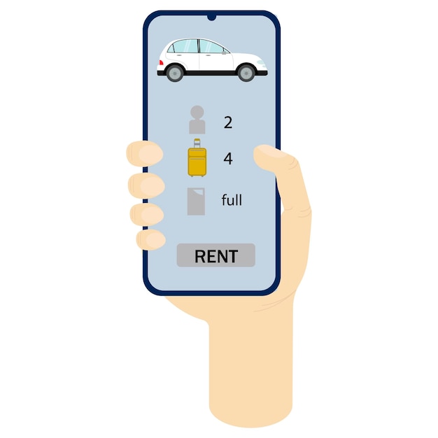 Cars on city map shown on smartphone in hand Vector illustration for car sharing and rental