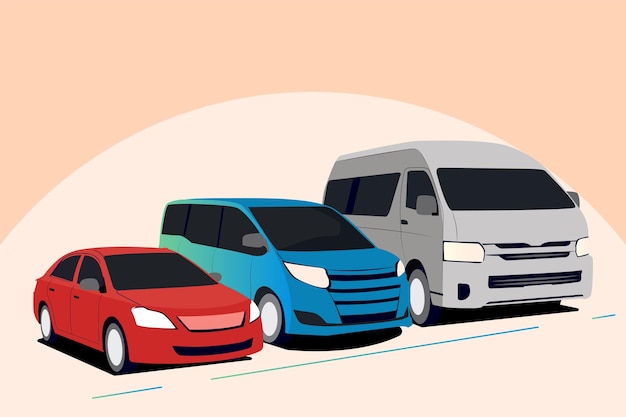 Cars of different types of illustrations set side view of sedan minibus micro mini micro