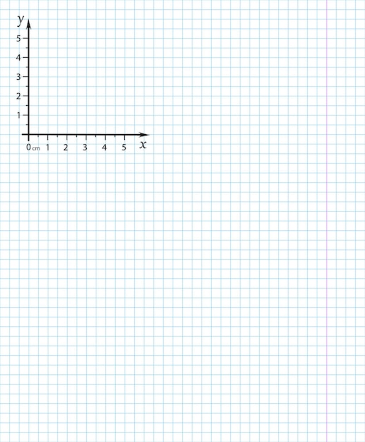 Cartesian coordinate system on a notebook sheet on a checkered grid vector illustration