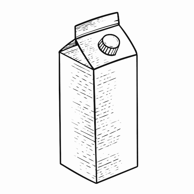 A carton of milk is drawn in black and white.