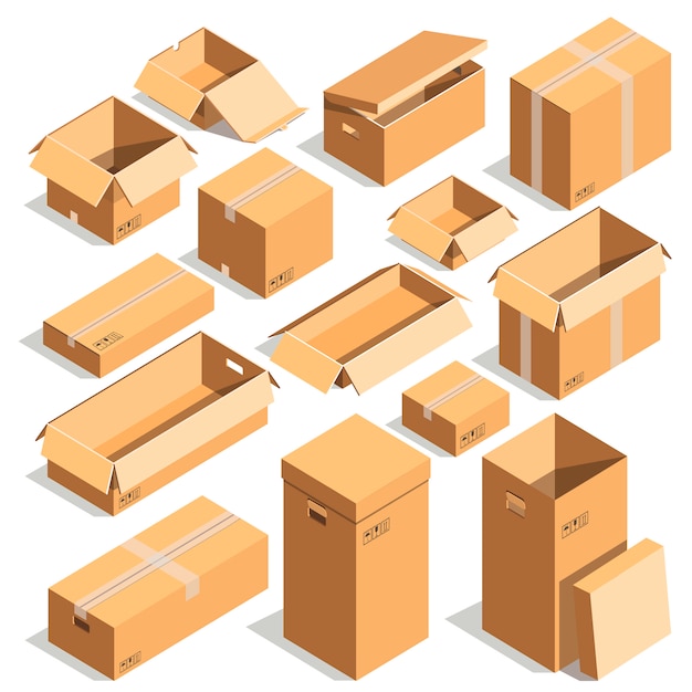 Carton paper box or cardboard post package vector templates