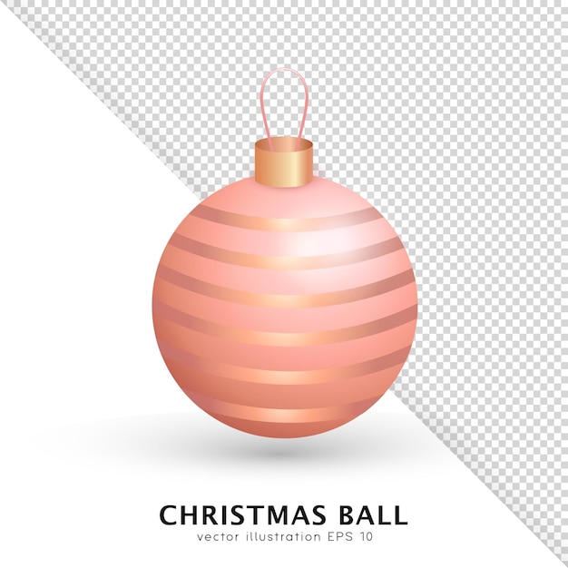 Cartoon 3d hanging pink Christmas ball with golden metal and string. New year bauble, toy