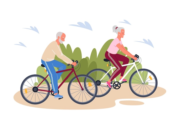 Cartoon active adult family people riding bicycle