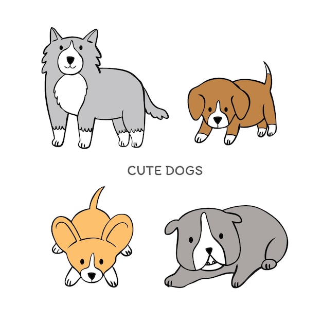 Cartoon adorable dogs vector.