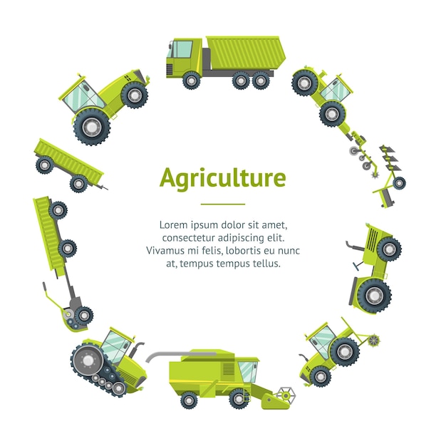 Cartoon Agricultural Vehicles Banner Card Circle Vector