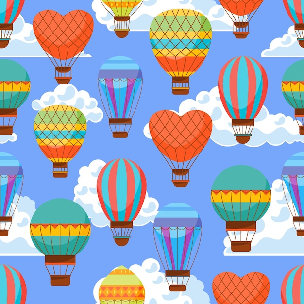 Cartoon Air Baloons Seamless Pattern Background Vector