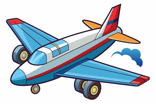 Vector cartoon airplane in flight with cloud