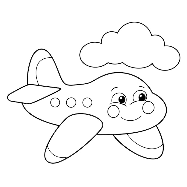 Vector a cartoon airplane with a cloud in the sky