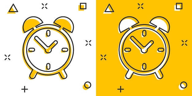 Cartoon alarm clock icon in comic style Timer sign illustration pictogram Stopwatch splash business concept