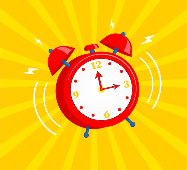 Cartoon alarm clock icon isolated on yellow background. Vector illustration.