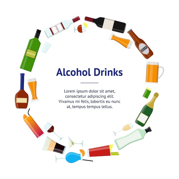 Cartoon Alcoholic Beverages Drink Banner Card Circle Vector