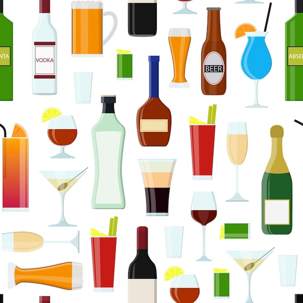 Vector cartoon alcoholic beverages drink seamless pattern background vector