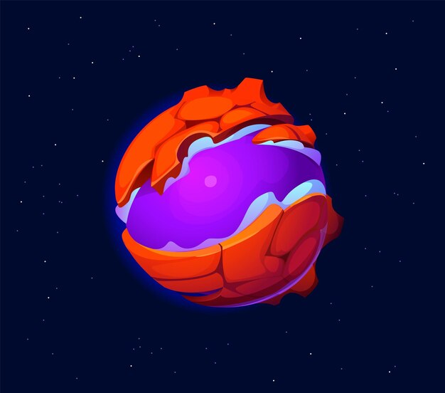 Vector cartoon alien space planet with a purple core