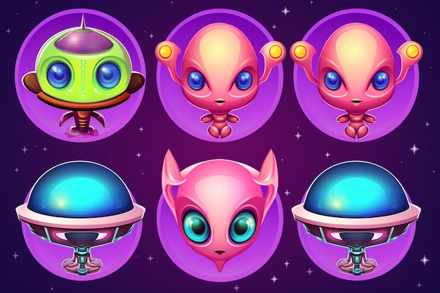 Cartoon Aliens in Four Stickers