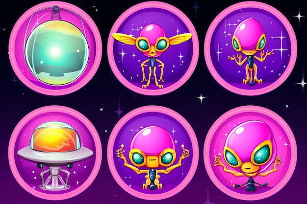 Cartoon Aliens in Four Stickers