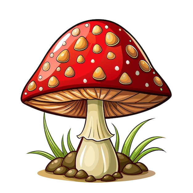 Cartoon Amanita muscaria fly agaric mushroom icon Wild forest mushrooms in autumn