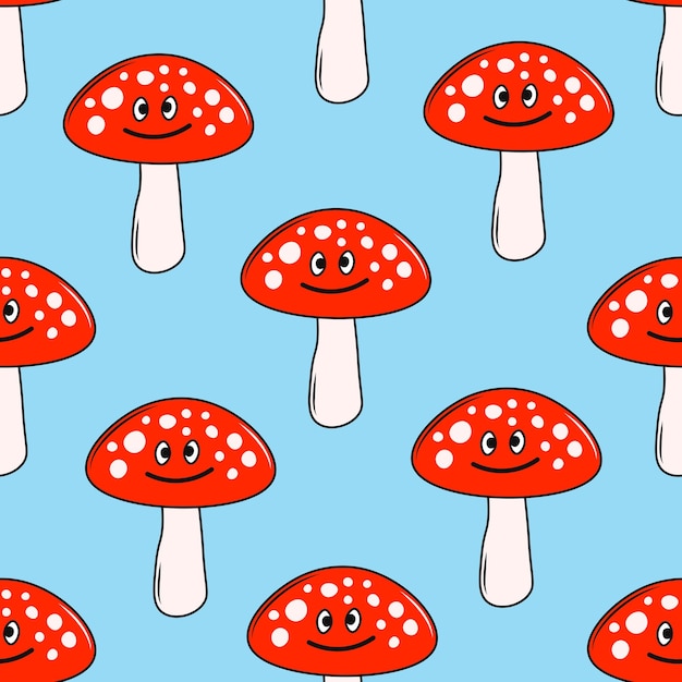 Cartoon amanita seamless pattern