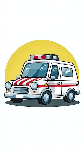 Cartoon Ambulance with Yellow Background