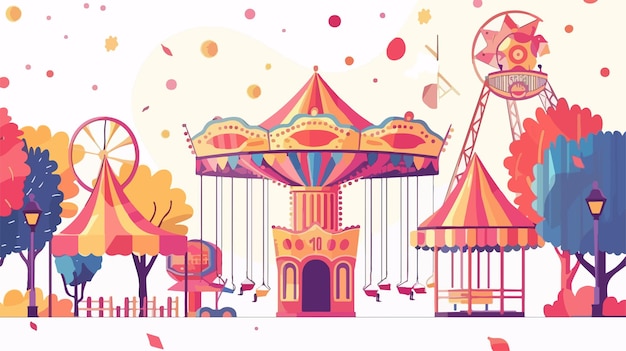 Cartoon Amusement Park Illustration