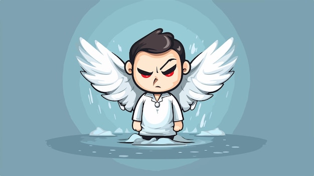 Vector cartoon angry angel 2d flat cartoon character illustration