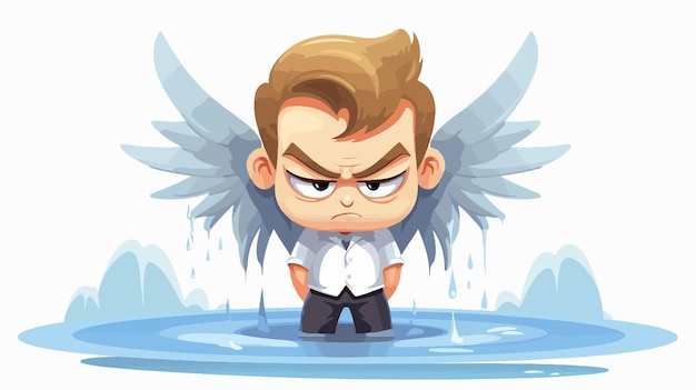 Vector cartoon angry angel character cute heavenly being expressing frustration 2d flat illustration