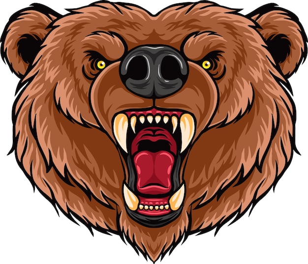 Cartoon angry bear head mascot design