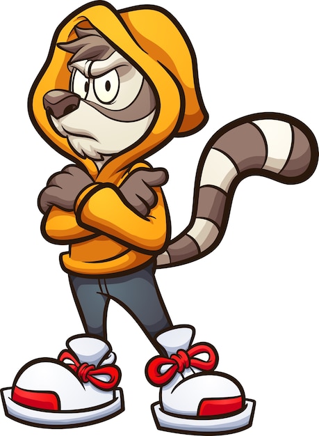 Cartoon angry cacomistle wearing a yellow jacket  illustration