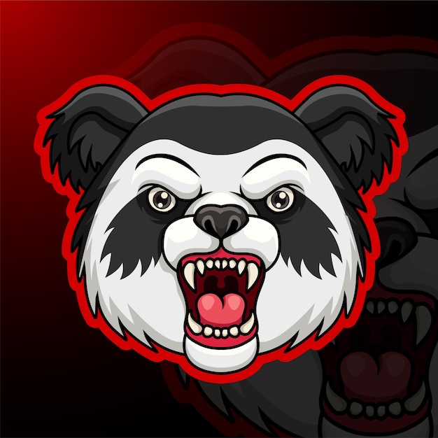 Cartoon angry panda head mascot design