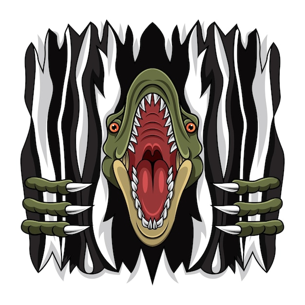 Vector cartoon angry raptor mascot ripping