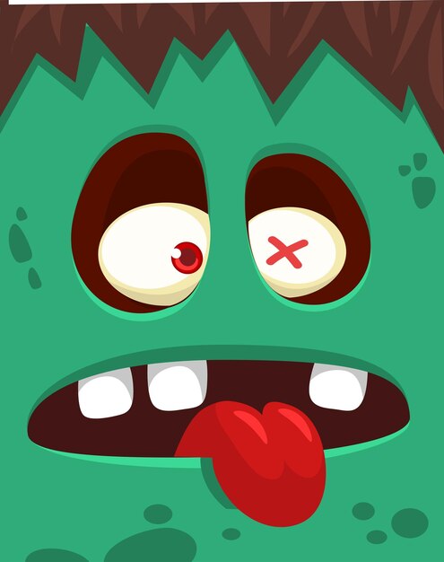 Cartoon angry zombie face avatar Halloween vector illustration of funny zombie moaning with wide open mouth full of teeth Great for decoration or package design