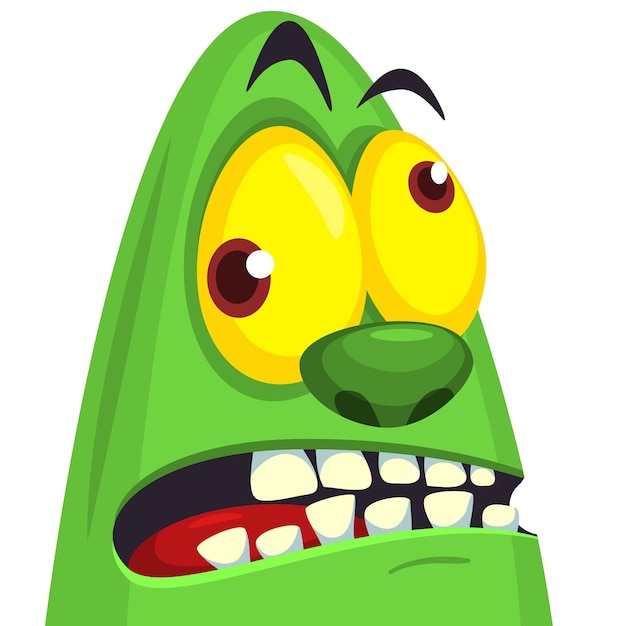 Cartoon angry zombie head Halloween vector illustration of funny zombie moaning with wide open mouth full of teeth