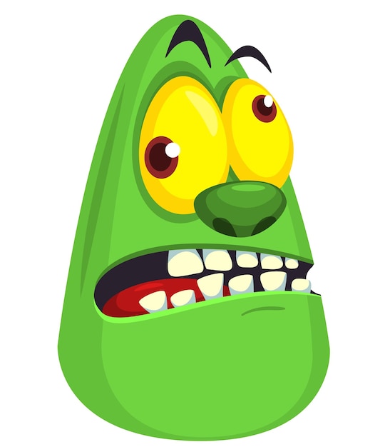 Cartoon angry zombie head Halloween vector illustration of funny zombie moaning with wide open mouth full of teeth