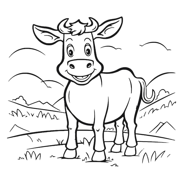 Cartoon animal cow in the garden coloring book page vector illustration with generative ai