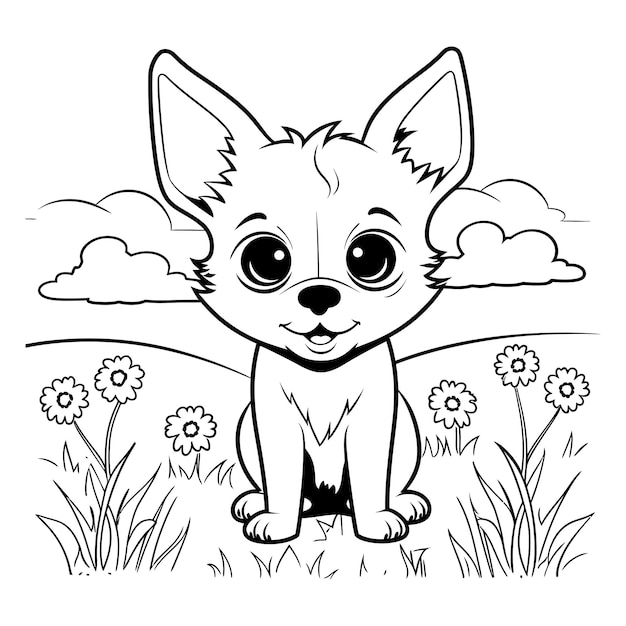 Cartoon animal dog in the garden children coloring book vector illustration with generative ai