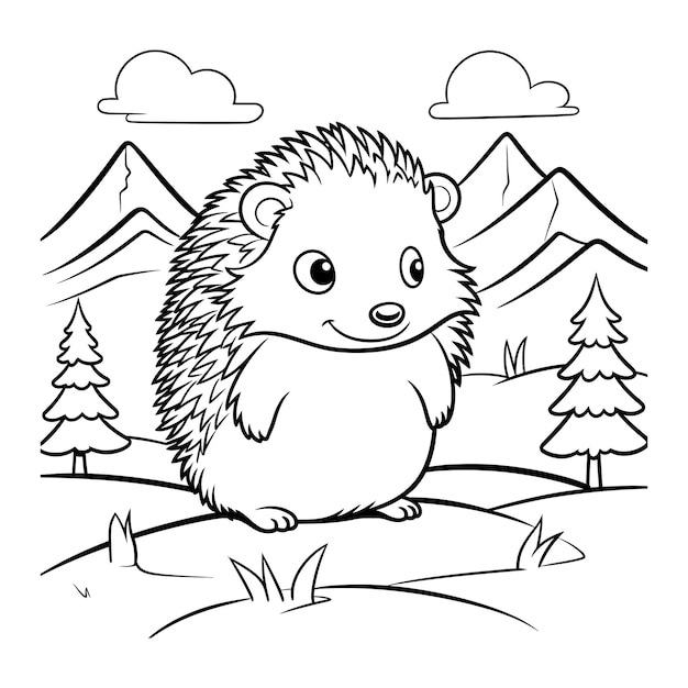 Cartoon animal in the garden coloring book page vector illustration with generative ai