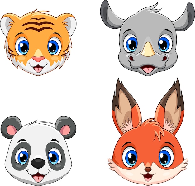 Cartoon animal head collection set