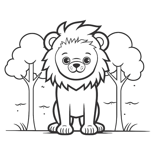 Cartoon animal lion in the garden coloring book page vector illustration with generative ai