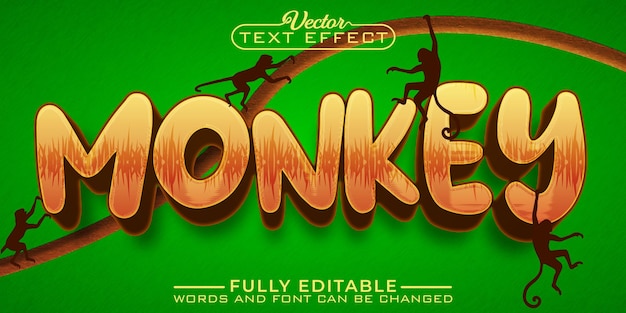 Cartoon Animal Monkey Vector Editable Text Effect Template