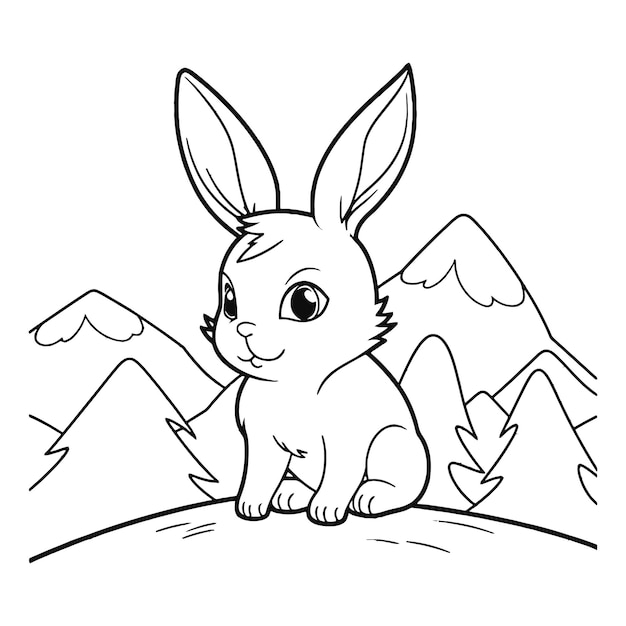 Cartoon animal rabbit in the garden coloring book page vector illustration with generative ai