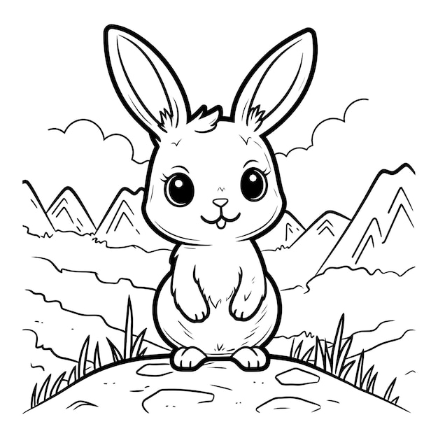 Cartoon animal rabbit in the garden coloring book page vector illustration with generative ai