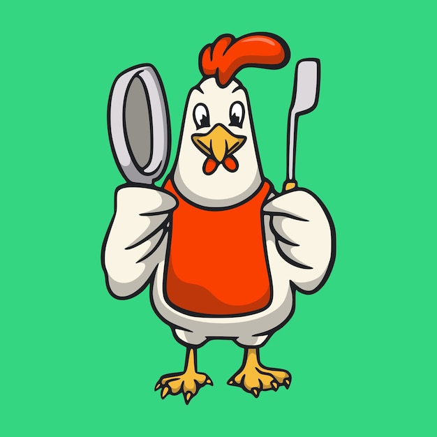 Cartoon animal  roosters become chefs cute mascot logo