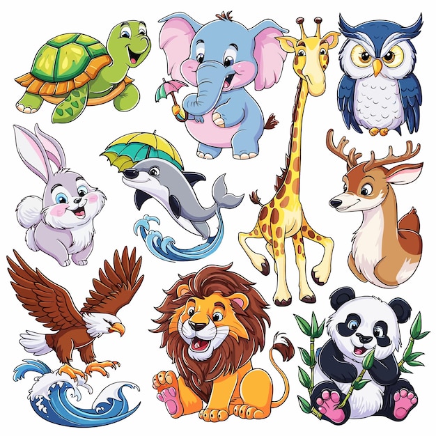 Vector a cartoon of animals and animals including a lion and a lion