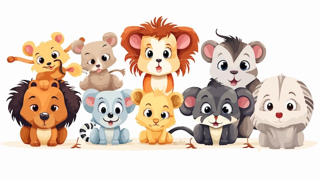 Cartoon Animals Illustration on White Background