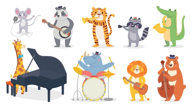 Cartoon animals with music instruments 