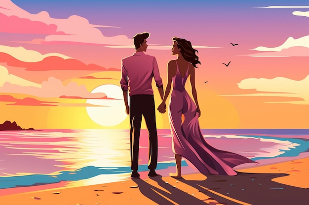 Vector cartoon animation of wedding couple