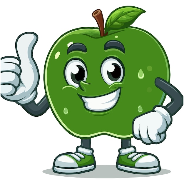 Cartoon apple character giving a thumbs up vector illustration on white background