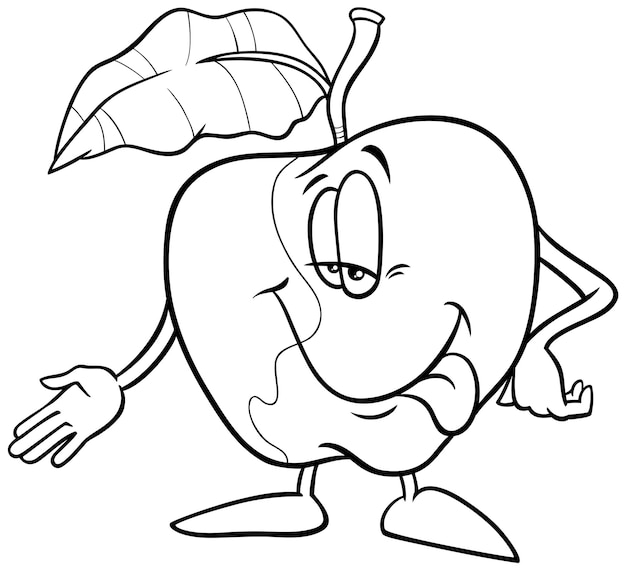 Cartoon apple fruit comic character coloring page