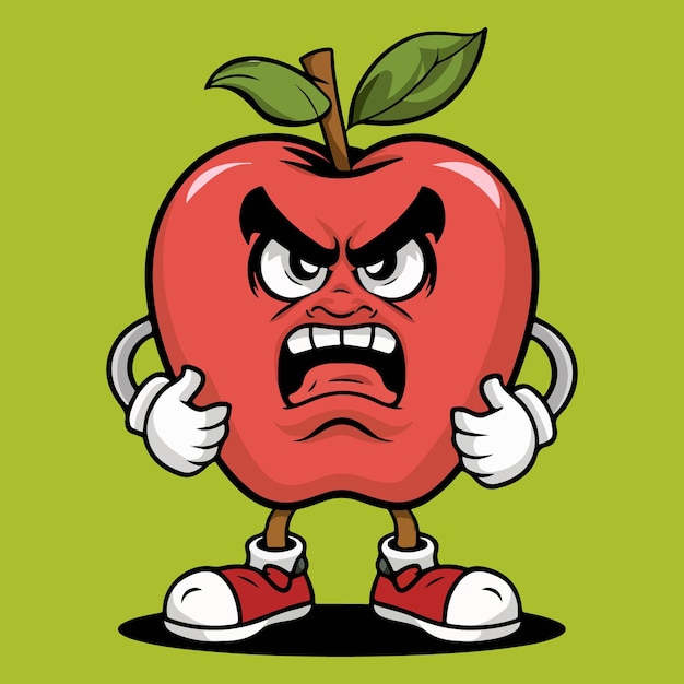 a cartoon of an apple with an angry expression