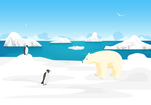 Vector cartoon arctic ice landscape outdoor scene north concept element flat design style vector illustration of polar nature