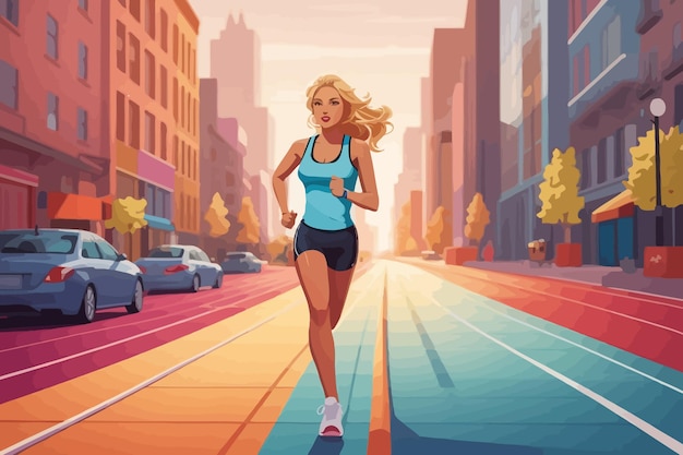 cartoon in artistic style of a race track in the middle a woman running illustration